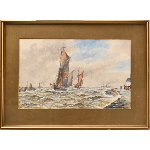 681 - William G. Whittington (fl. 1904-1914) - Fishing Boats Coming into Harbour, the background with stea... 