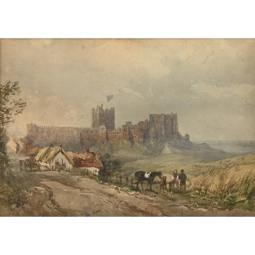 682 - Follower of Peter De Wint - Castle by the Coast, attributed mount, watercolour, 22.5 x 32cm... 