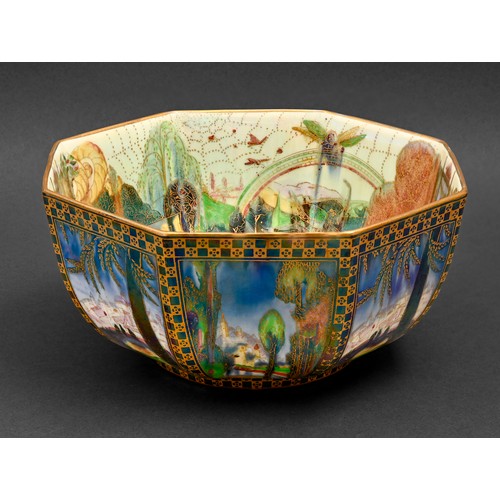 362 - A Wedgwood Fairyland Lustre octagonal bowl, c1920, designed by Daisy Makeig-Jones, the exterior deco... 