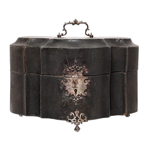 185 - A pair of George II Rococo silver tea caddies and sugar box,&nbsp;the ogee caddies and oval ogee box... 