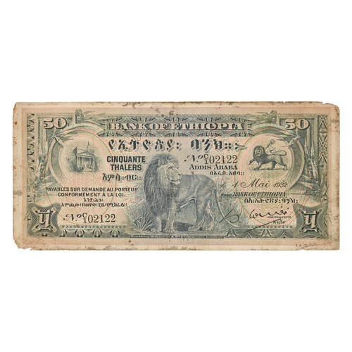 538 - Paper money. Bank of Ethiopia 50 thalers, May 1, 1932, serial No. C/102122, Pick 9, pin-holed and gr... 