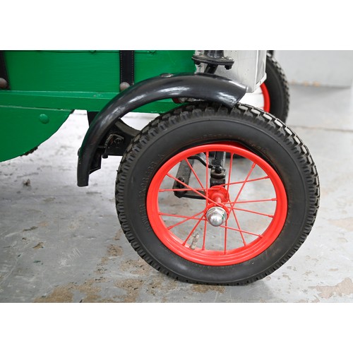 496 - A painted wood and aluminium child's 'Bentley' pedal car, with two seats, bicycle chain, drive, elec... 