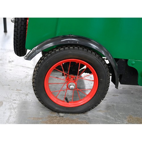 496 - A painted wood and aluminium child's 'Bentley' pedal car, with two seats, bicycle chain, drive, elec... 