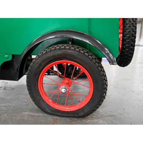 496 - A painted wood and aluminium child's 'Bentley' pedal car, with two seats, bicycle chain, drive, elec... 