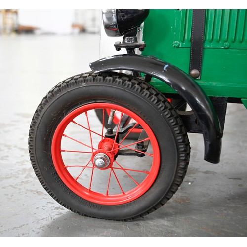 496 - A painted wood and aluminium child's 'Bentley' pedal car, with two seats, bicycle chain, drive, elec... 