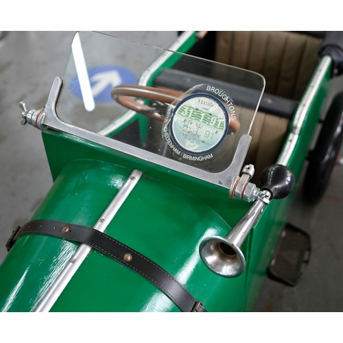 496 - A painted wood and aluminium child's 'Bentley' pedal car, with two seats, bicycle chain, drive, elec... 