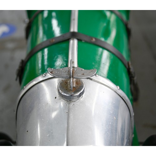 496 - A painted wood and aluminium child's 'Bentley' pedal car, with two seats, bicycle chain, drive, elec... 