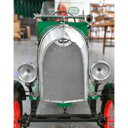 496 - A painted wood and aluminium child's 'Bentley' pedal car, with two seats, bicycle chain, drive, elec... 