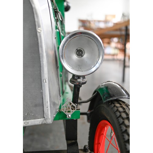 496 - A painted wood and aluminium child's 'Bentley' pedal car, with two seats, bicycle chain, drive, elec... 