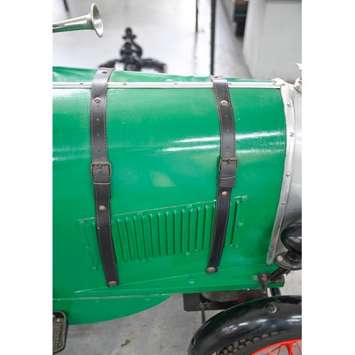 496 - A painted wood and aluminium child's 'Bentley' pedal car, with two seats, bicycle chain, drive, elec... 