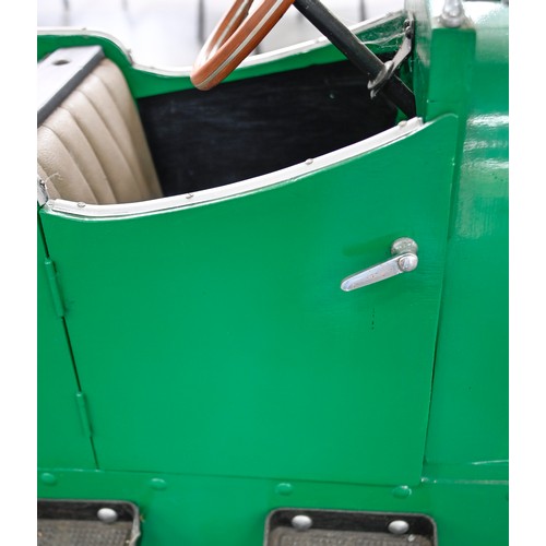 496 - A painted wood and aluminium child's 'Bentley' pedal car, with two seats, bicycle chain, drive, elec... 