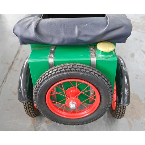496 - A painted wood and aluminium child's 'Bentley' pedal car, with two seats, bicycle chain, drive, elec... 