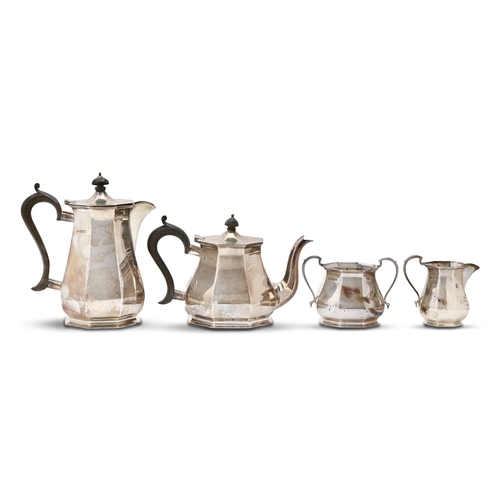 179 - A George V silver four-piece octagonal tea service, lidded jug 21cm h, by Mappin & Webb Ltd, She... 