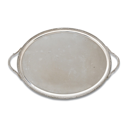 199 - A George V silver tea tray, 53.5cm over handles, by Thomas Bradbury & Sons Ltd, Sheffield 1925, ... 