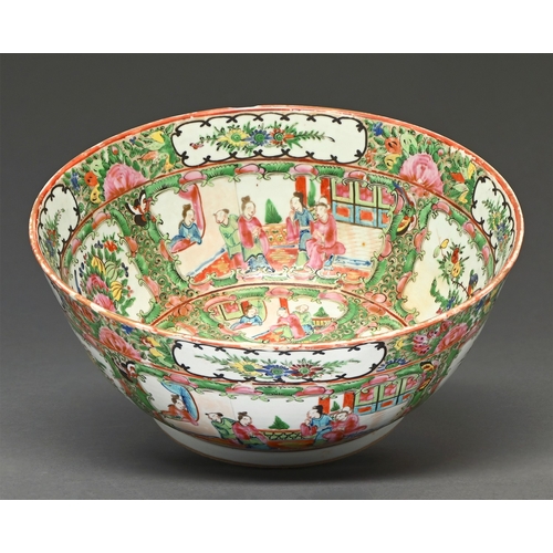 308 - A Chinese Canton famille rose bowl, second half 19th c, enamelled with alternating panels of figures... 