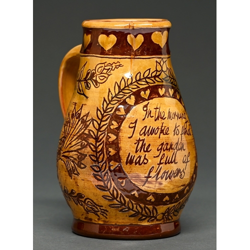 311 - Studio Pottery. Mary Wondrausch (1923 -2016) - Jug, slipware with sgraffito decoration of birds and ... 