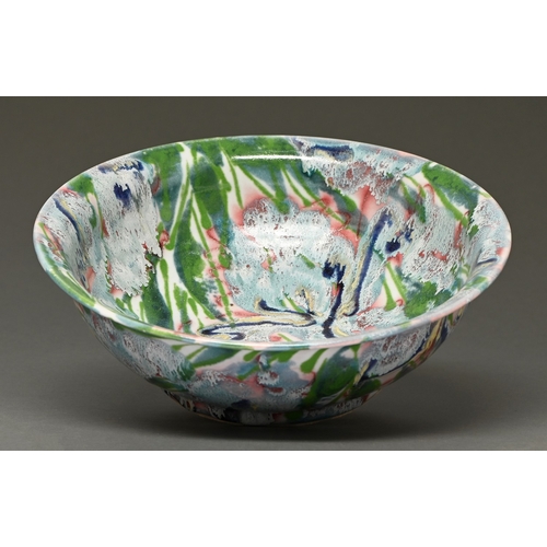 313 - Studio Pottery. Janice Tchalenko (1942-2018) - Bowl, thrown stoneware decorated in polychrome glaze ... 