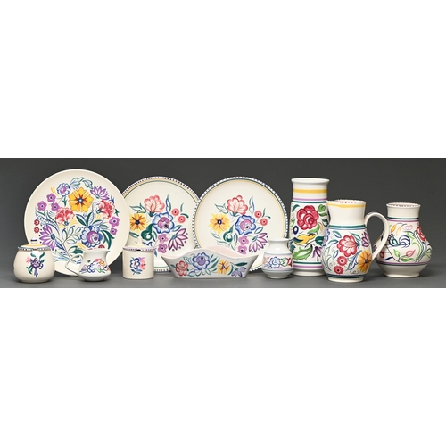 315 - Miscellaneous Poole Pottery earthenware, c1955-1990, painted with stylised flowers and birds, 23cm h... 