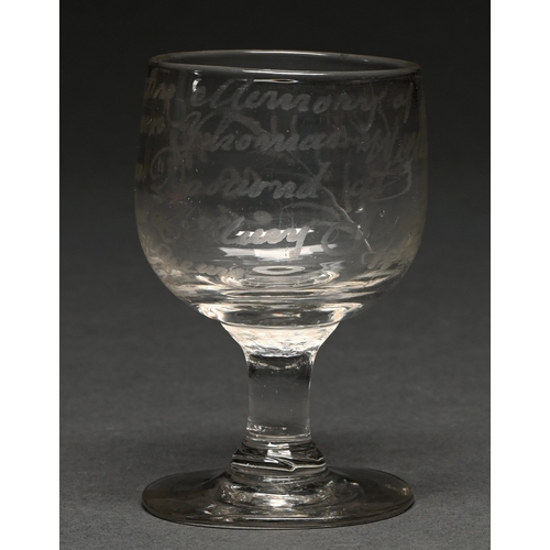 327 - A Victorian glass commemorative rummer, the cup bowl engraved 'In Memory of John & Thomas Willia... 