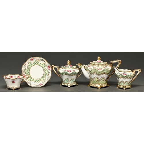 341 - A Noritake porcelain tea service, c1950, painted with roses, teapot and cover 15cm h, printed mark (... 