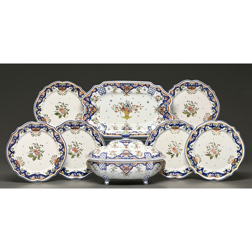 345 - A French faience dinner service, second half 20th c, meat dish 40cm w, painted mark (8)... 