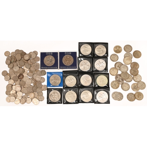 433 - Miscellaneous British coins, including pre-1947 Florins (22), a Victorian Florin (2), commemorative ... 