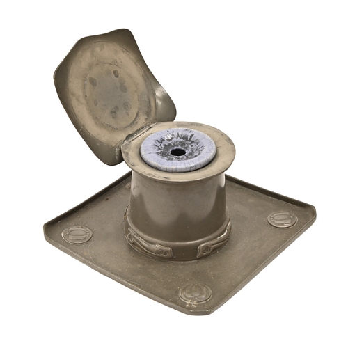 454 - Liberty & Co. A pewter inkwell, the design attributed to Archibald Knox, c1900, 15 x 15cm, stamp... 
