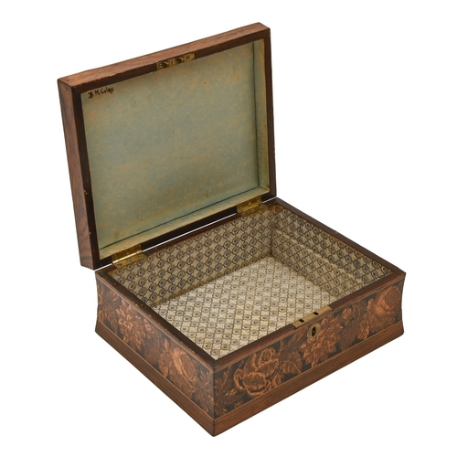 464 - A Victorian Tunbridge ware sewing box, of rosewood, the lid with a mosaic of Eridge Castle, further ... 