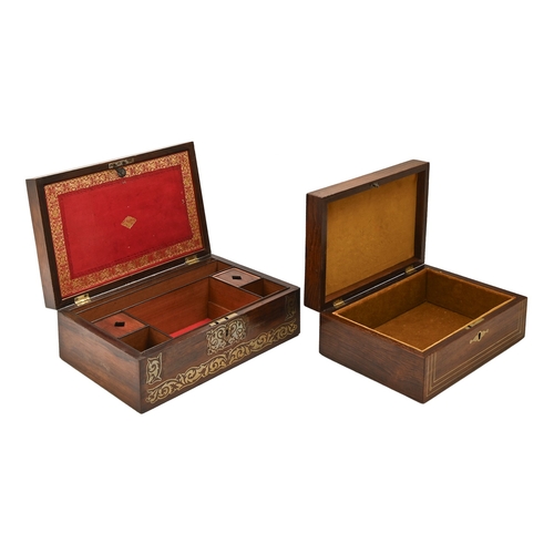 468 - A Victorian cut brass inlaid mahogany writing box, with fitted interior, the flush brass handle cres... 