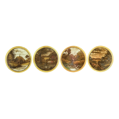 488 - A set of four Victorian stained glass roundels, with rural scenes, 23cm diam