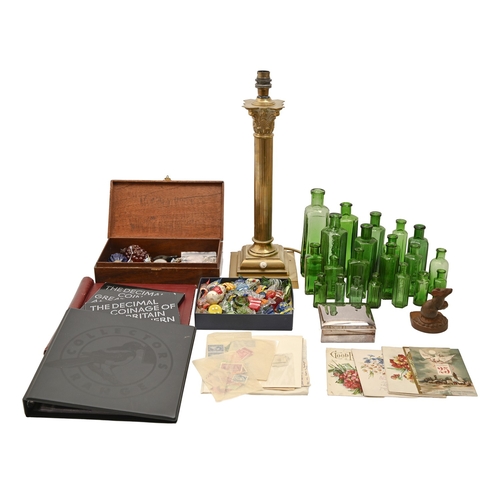 502 - An Edwardian brass corinthian column table lamp, 37cm h excluding fitment, miscellaneous George III ... 