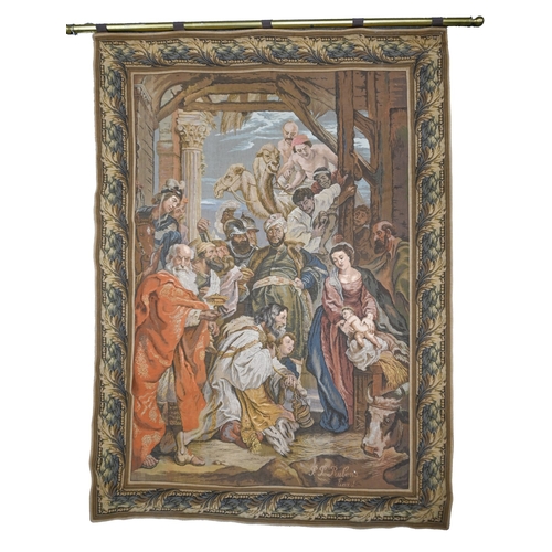 534 - An antique style wall hanging of The Adoration of the Magi after Reubens, 163 x 120cm, a smaller exa... 
