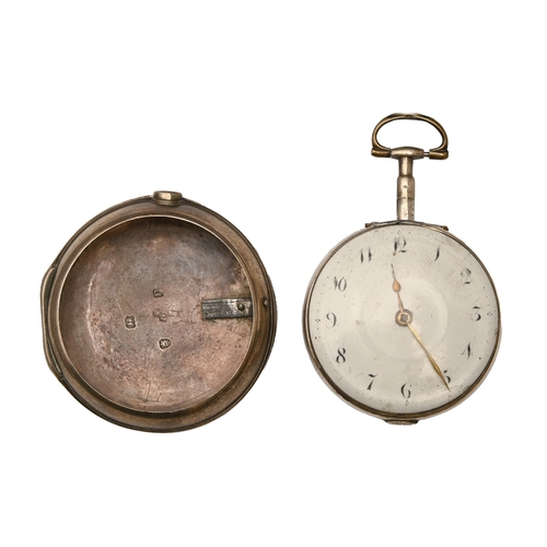 57 - A George III silver pair-cased verge watch, William Cherry, Richmond, No 11413, with enamel dial and... 