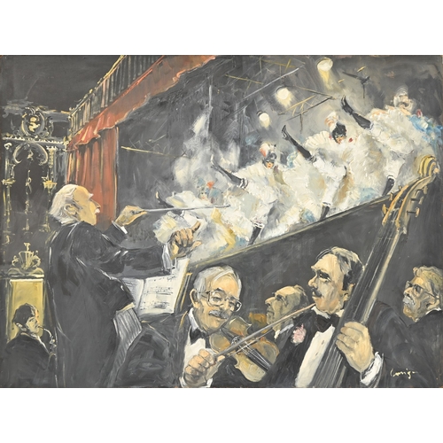618 - 20th century School – The Folies Bergère, signed, oil on hardboard, 103 x 76cm and three other works... 