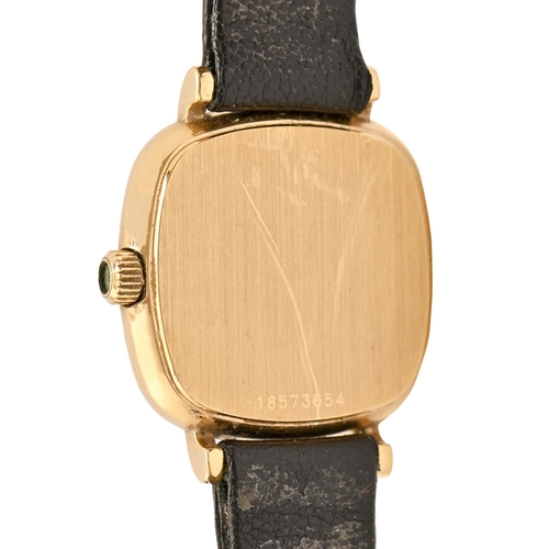 84 - A Longines gold cushion-shaped wristwatch, quartz movement, 25 x 25mm
