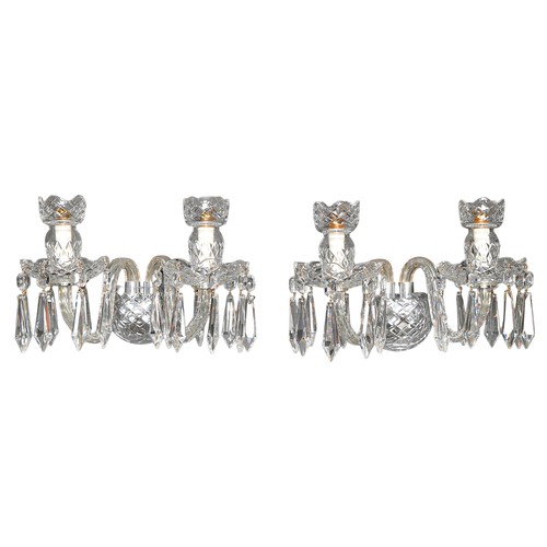 525 - A set of four Waterford crystal cut glass twin branch wall lights, late 20th c