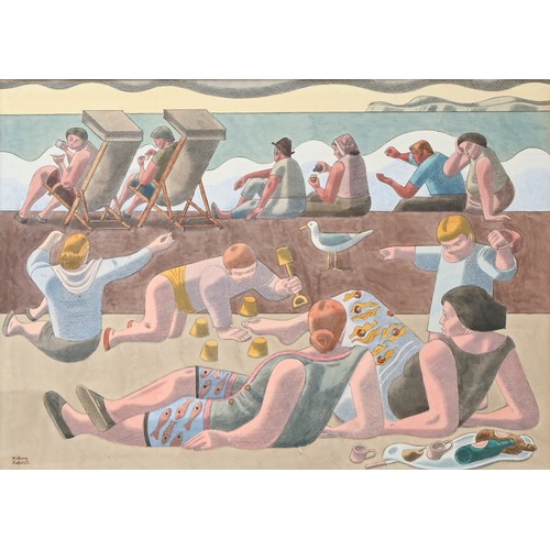 630 - William Roberts RA (1895-1980) - The Beach, signed, titled label verso, watercolour and pencil, 34.5... 