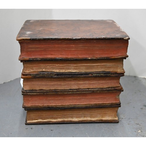 541 - A French liqueur set, the case formed from antique French gilt tooled leather bound books, with a pa... 