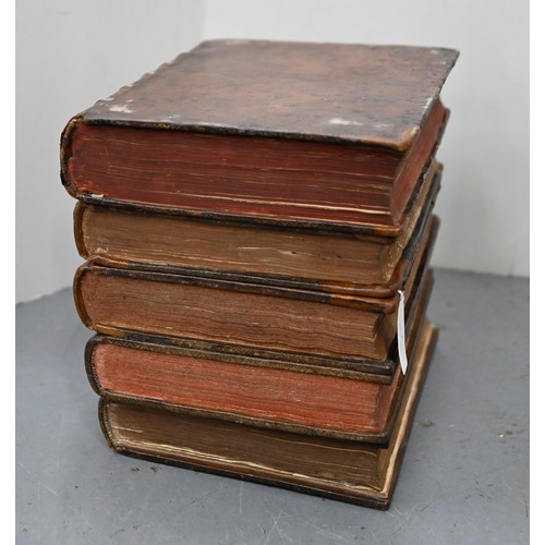 541 - A French liqueur set, the case formed from antique French gilt tooled leather bound books, with a pa... 