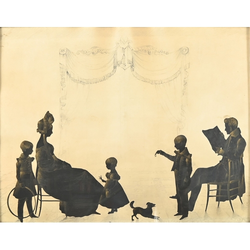 100 - Attributed to Augustine Edouart (1789-1861) - Silhouette of a Family Group, c1830, a drawing room in... 