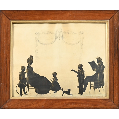 100 - Attributed to Augustine Edouart (1789-1861) - Silhouette of a Family Group, c1830, a drawing room in... 