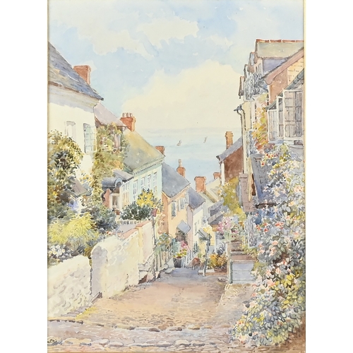 104 - John Ellis (1854-1919) - Clovelly, signed, watercolour, 35.5 x 26.5cm and miscellaneous other waterc... 