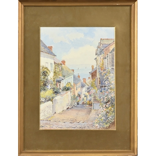 104 - John Ellis (1854-1919) - Clovelly, signed, watercolour, 35.5 x 26.5cm and miscellaneous other waterc... 
