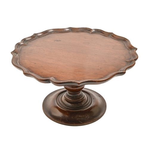 123 - A Victorian mahogany lazy susan, on turned pillar and foot, the underside inset with circular lead w... 