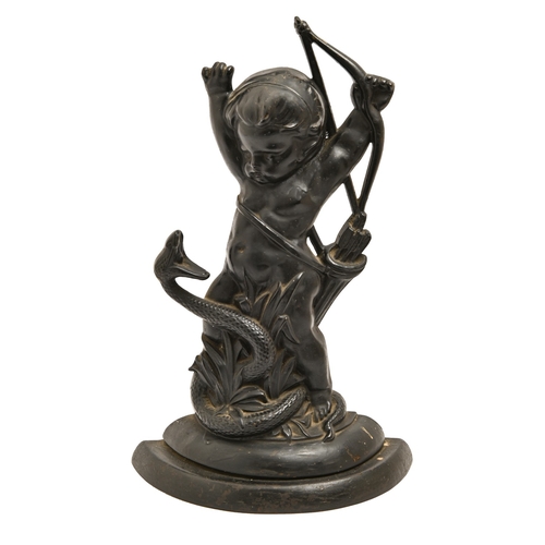 131 - A Victorian cast brass 'Boy and Serpent' door stop, iron weighted, 41cm h