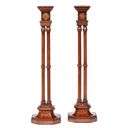 140 - A pair of mahogany cluster column table lamps, c1930, 46cm h