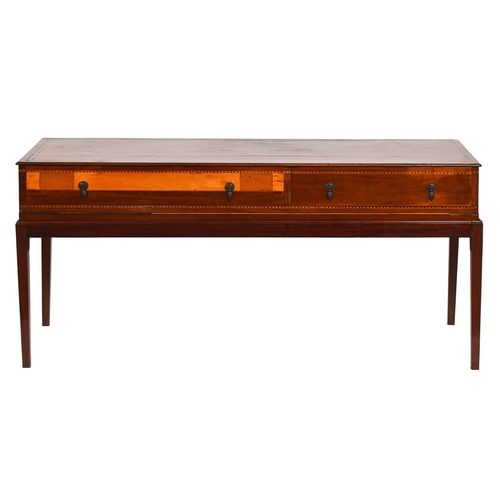 236 - A George III mahogany and line inlaid square piano case, 69 x 155cm, on mahogany stand... 