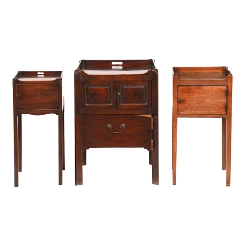 237 - A George III mahogany tray top commode and two mahogany pot cupboards, various sizes... 