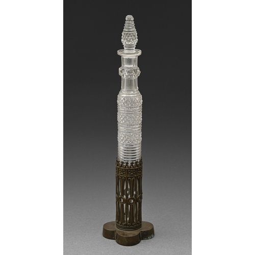 25 - A Charles X gothic revival cut glass scent bottle and bronze stand, probably Le Creusot, c1830, 33cm... 