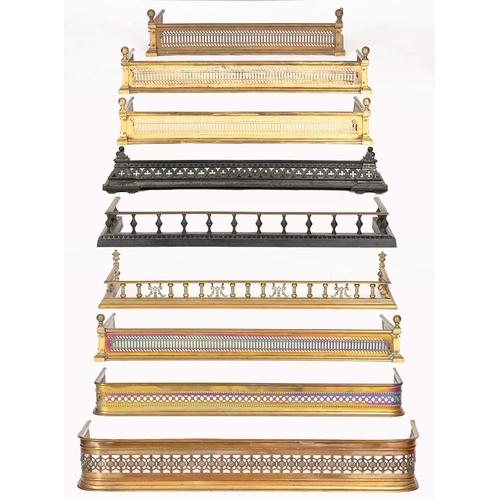 277 - A set three Victorian pierced brass fenders, four other contemporary brass fenders and two Victorian... 
